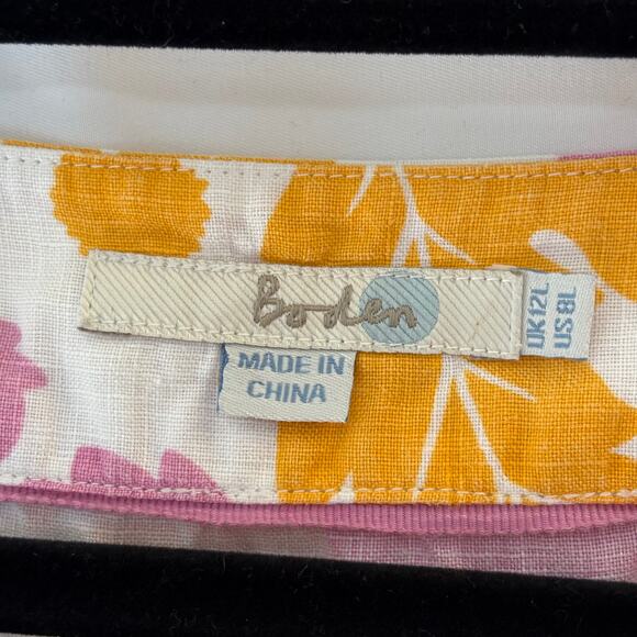 Boden Linen Floral Dress Size 8L Elbow Sleeve Knee Length Split V-Neck Pastel - Picture 4 of 9